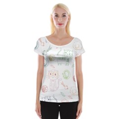 Cats And Food Doodle Seamless Pattern Cap Sleeve Top