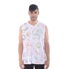 Cats And Food Doodle Seamless Pattern Men s Basketball Tank Top