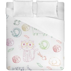 Cats And Food Doodle Seamless Pattern Duvet Cover (california King Size)