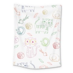 Cats And Food Doodle Seamless Pattern Medium Tapestry