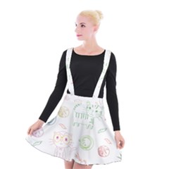 Cats And Food Doodle Seamless Pattern Suspender Skater Skirt