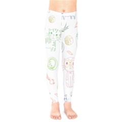 Cats And Food Doodle Seamless Pattern Kids  Leggings