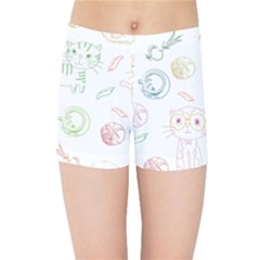 Cats And Food Doodle Seamless Pattern Kids  Sports Shorts