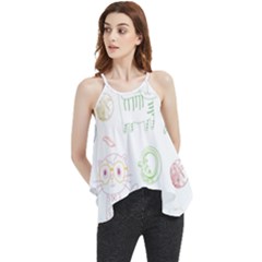 Cats And Food Doodle Seamless Pattern Flowy Camisole Tank Top