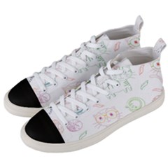 Cats And Food Doodle Seamless Pattern Men s Mid-top Canvas Sneakers