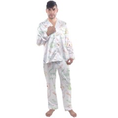 Cats And Food Doodle Seamless Pattern Men s Long Sleeve Satin Pajamas Set