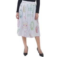 Cats And Food Doodle Seamless Pattern Classic Velour Midi Skirt 