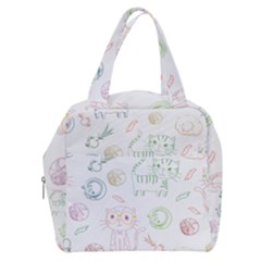 Cats And Food Doodle Seamless Pattern Boxy Hand Bag