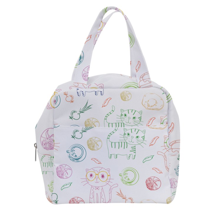 Cats And Food Doodle Seamless Pattern Boxy Hand Bag