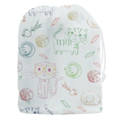 Cats And Food Doodle Seamless Pattern Drawstring Pouch (3xl)