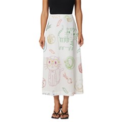 Cats And Food Doodle Seamless Pattern Classic Midi Chiffon Skirt