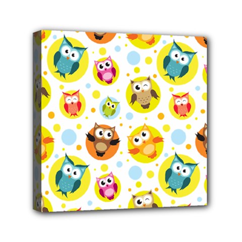 Owl Bird Cartoon Mini Canvas 6  X 6  (stretched) by Jancukart