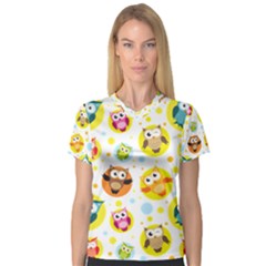 Owl Bird Cartoon V-neck Sport Mesh Tee