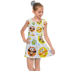 Owl Bird Cartoon Kids  Cap Sleeve Dress by Jancukart