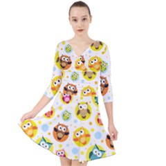 Owl Bird Cartoon Quarter Sleeve Front Wrap Dress