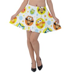 Owl Bird Cartoon Velvet Skater Skirt