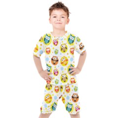 Owl Bird Cartoon Kids  Tee And Shorts Set