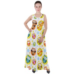 Owl Bird Cartoon Empire Waist Velour Maxi Dress