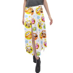 Owl Bird Cartoon Velour Split Maxi Skirt by Jancukart