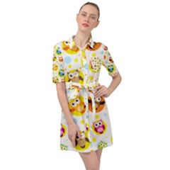 Owl Bird Cartoon Belted Shirt Dress by Jancukart