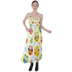 Owl Bird Cartoon Tie Back Maxi Dress