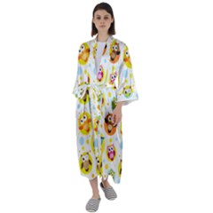 Owl Bird Cartoon Maxi Satin Kimono