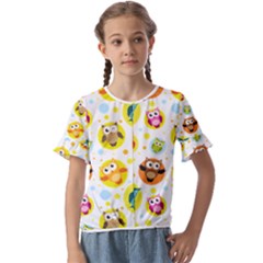 Owl Bird Cartoon Kids  Cuff Sleeve Scrunch Bottom Tee