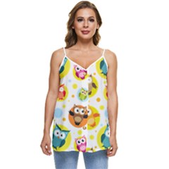 Owl Bird Cartoon Casual Spaghetti Strap Chiffon Top by Jancukart