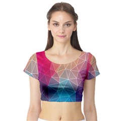 Multicolored Geometric Origami Idea Pattern Short Sleeve Crop Top