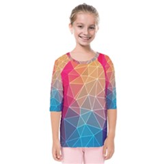 Multicolored Geometric Origami Idea Pattern Kids  Quarter Sleeve Raglan Tee