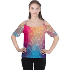 Multicolored Geometric Origami Idea Pattern Cutout Shoulder Tee