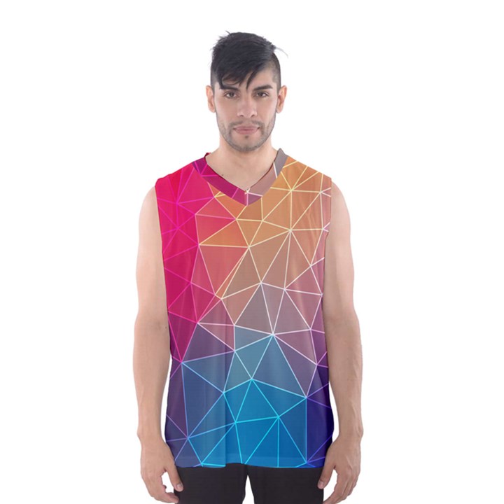 Multicolored Geometric Origami Idea Pattern Men s Basketball Tank Top