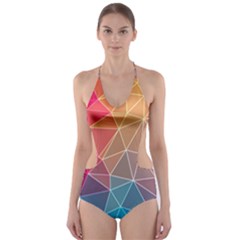 Multicolored Geometric Origami Idea Pattern Cut-out One Piece Swimsuit