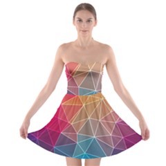 Multicolored Geometric Origami Idea Pattern Strapless Bra Top Dress