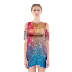 Multicolored Geometric Origami Idea Pattern Shoulder Cutout One Piece Dress