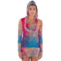 Multicolored Geometric Origami Idea Pattern Long Sleeve Hooded T-shirt by Jancukart