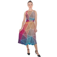 Multicolored Geometric Origami Idea Pattern Midi Tie-back Chiffon Dress by Jancukart