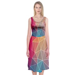 Multicolored Geometric Origami Idea Pattern Midi Sleeveless Dress by Jancukart