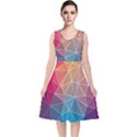 Multicolored Geometric Origami Idea Pattern V-Neck Midi Sleeveless Dress  View1