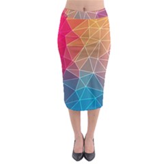 Multicolored Geometric Origami Idea Pattern Midi Pencil Skirt by Jancukart