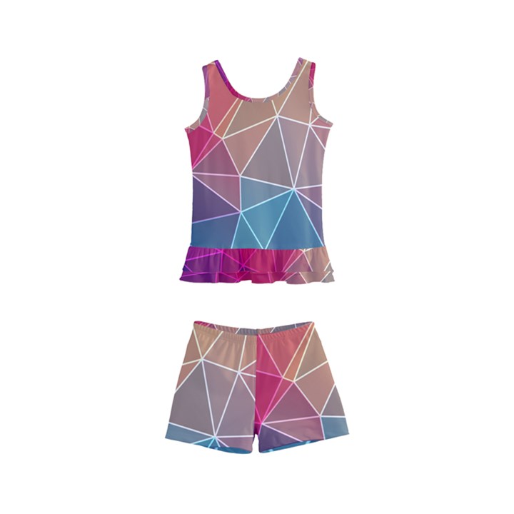 Multicolored Geometric Origami Idea Pattern Kids  Boyleg Swimsuit