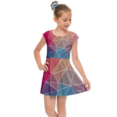 Multicolored Geometric Origami Idea Pattern Kids  Cap Sleeve Dress