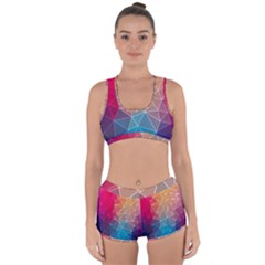 Multicolored Geometric Origami Idea Pattern Racerback Boyleg Bikini Set