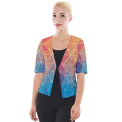 Multicolored Geometric Origami Idea Pattern Cropped Button Cardigan