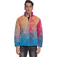 Multicolored Geometric Origami Idea Pattern Men s Puffer Bubble Jacket Coat by Jancukart