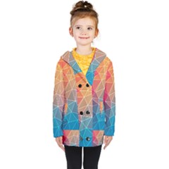 Multicolored Geometric Origami Idea Pattern Kids  Double Breasted Button Coat