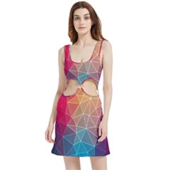 Multicolored Geometric Origami Idea Pattern Velour Cutout Dress