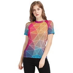 Multicolored Geometric Origami Idea Pattern Women s Short Sleeve Rash Guard