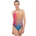 Multicolored Geometric Origami Idea Pattern Classic One Shoulder Swimsuit View1