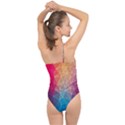 Multicolored Geometric Origami Idea Pattern Classic One Shoulder Swimsuit View2